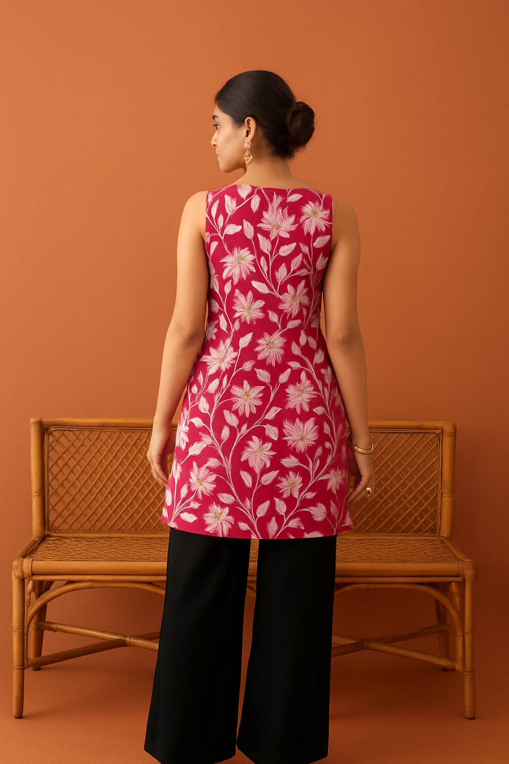 Floral Sleeveless Cotton Kurti - PINK