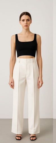 Women’s High-Waist Wide-Leg Formal Pants – White