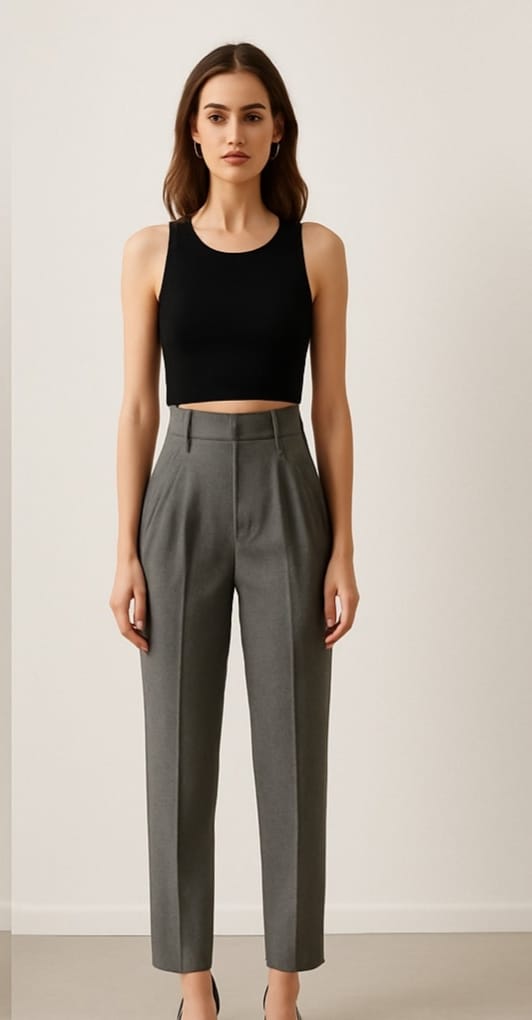 Women’s High-Waist Wide-Leg Formal Pants – Gray