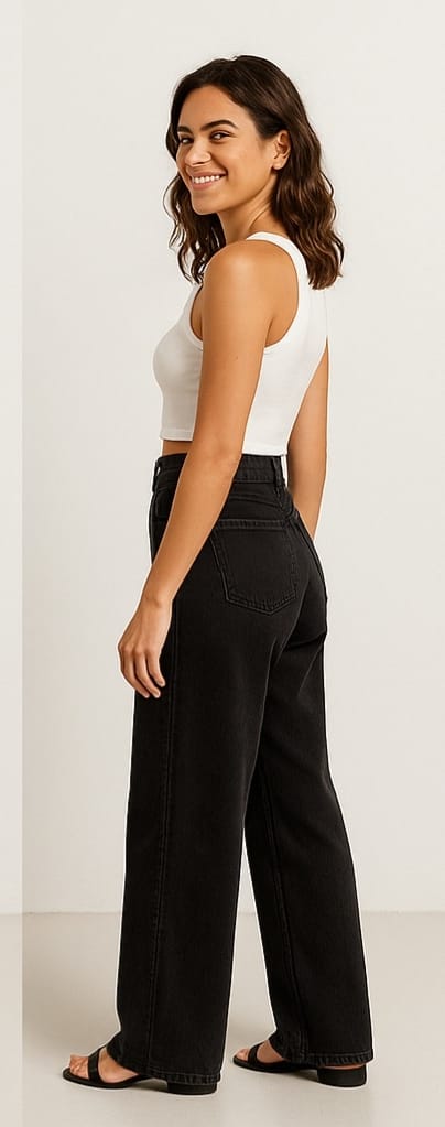 High-Waist Wide Leg Denim Pants for Women | Trendy, Comfortable & Versatile Bottom Wear
