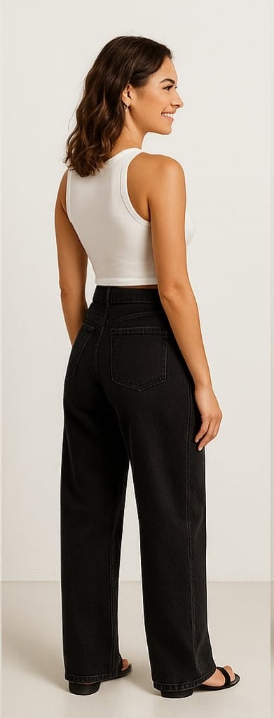 High-Waist Wide Leg Denim Pants for Women | Trendy, Comfortable & Versatile Bottom Wear