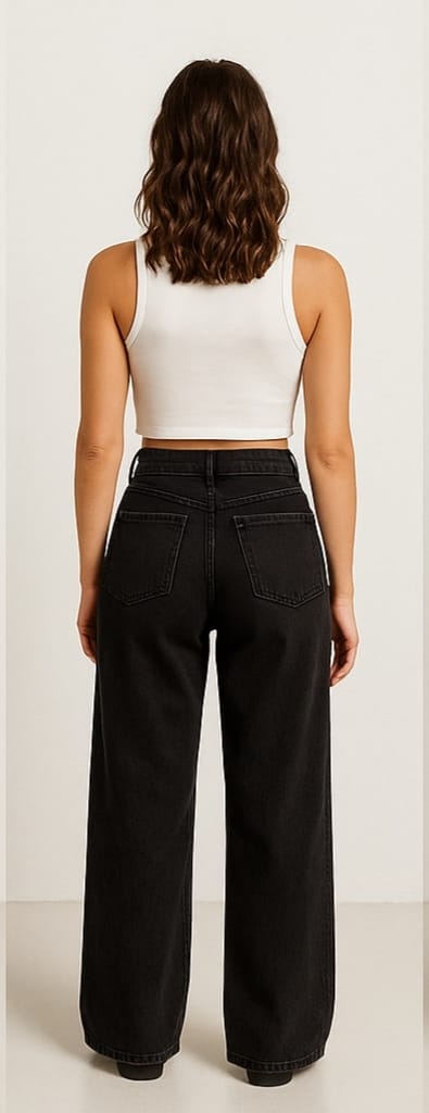 High-Waist Wide Leg Denim Pants for Women | Trendy, Comfortable & Versatile Bottom Wear