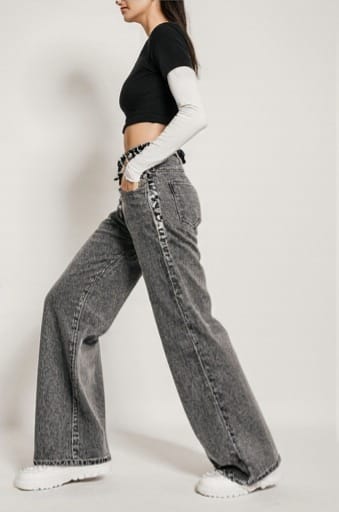 High-Waist Wide Leg Denim Pants for Women | Trendy, Comfortable & Versatile Bottom Wear - Light Grey