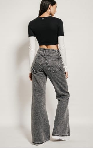 High-Waist Wide Leg Denim Pants for Women | Trendy, Comfortable & Versatile Bottom Wear - Light Grey
