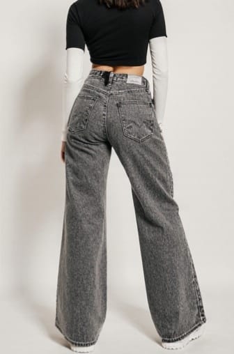 High-Waist Wide Leg Denim Pants for Women | Trendy, Comfortable & Versatile Bottom Wear - Light Grey