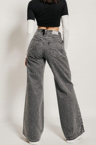High-Waist Wide Leg Denim Pants for Women | Trendy, Comfortable & Versatile Bottom Wear - Light Grey - Alternative view