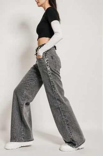 High-Waist Wide Leg Denim Pants for Women | Trendy, Comfortable & Versatile Bottom Wear - Light Grey
