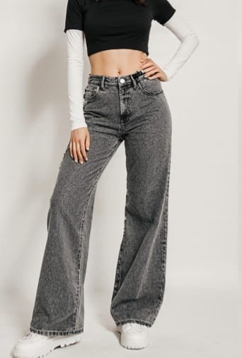 High-Waist Wide Leg Denim Pants for Women | Trendy, Comfortable & Versatile Bottom Wear - Light Grey