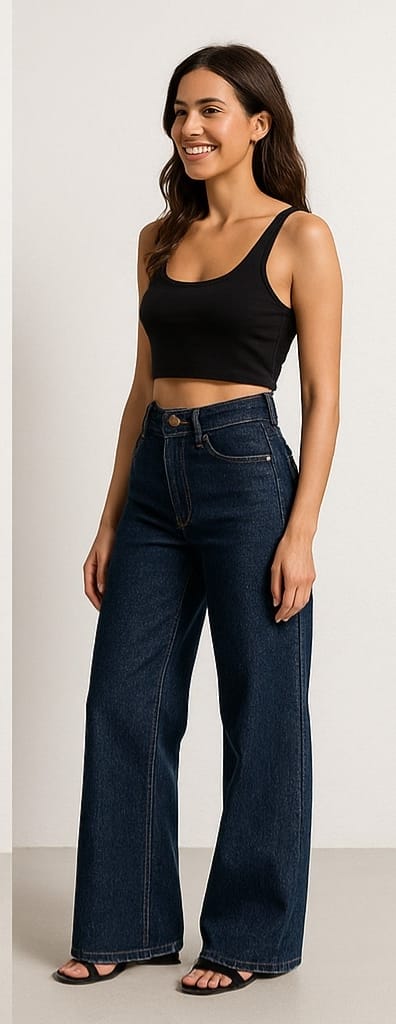 High-Waist Wide Leg Denim Pants for Women | Trendy, Comfortable & Versatile Bottom Wear - Blue