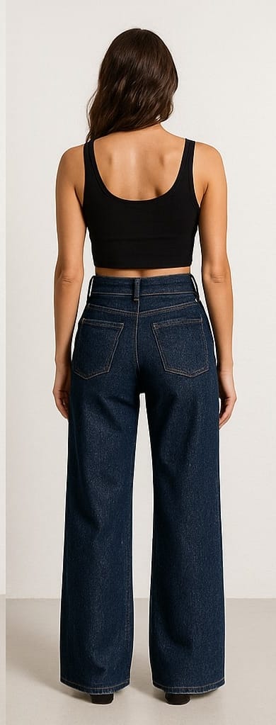 High-Waist Wide Leg Denim Pants for Women | Trendy, Comfortable & Versatile Bottom Wear - Blue