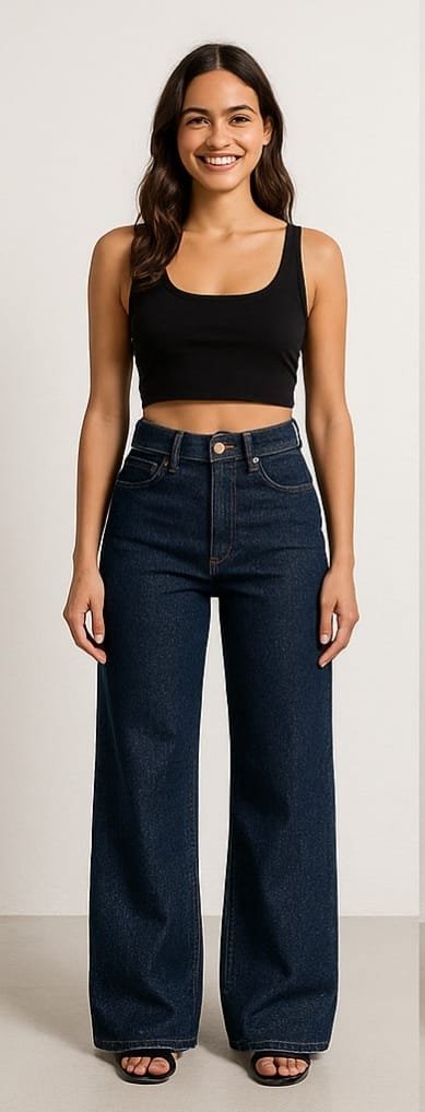 High-Waist Wide Leg Denim Pants for Women | Trendy, Comfortable & Versatile Bottom Wear - Blue