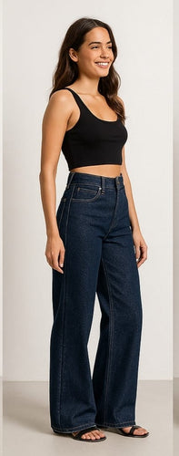 High-Waist Wide Leg Denim Pants for Women | Trendy, Comfortable & Versatile Bottom Wear - Blue - Alternative view