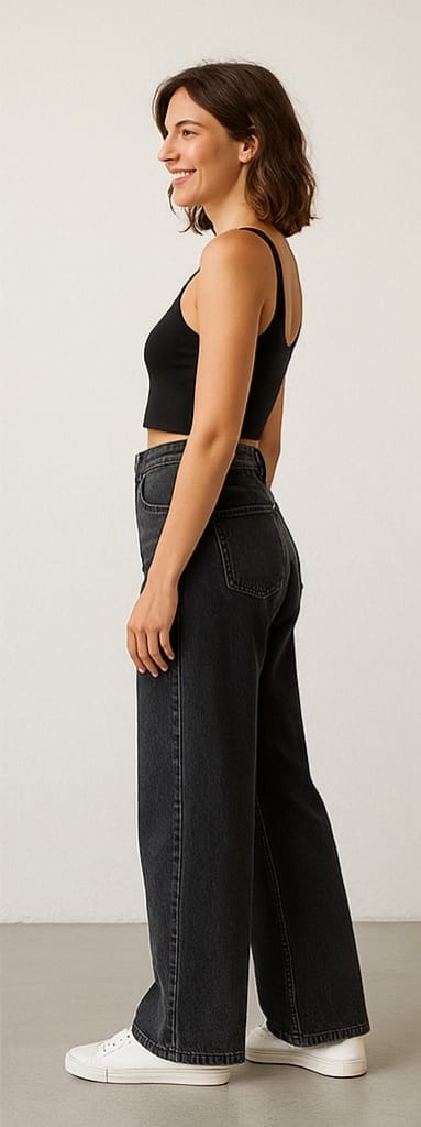 High-Waist Wide Leg Denim Pants for Women | Trendy, Comfortable & Versatile Bottom Wear - Grey