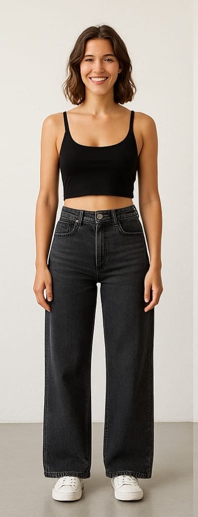 High-Waist Wide Leg Denim Pants for Women | Trendy, Comfortable & Versatile Bottom Wear - Grey