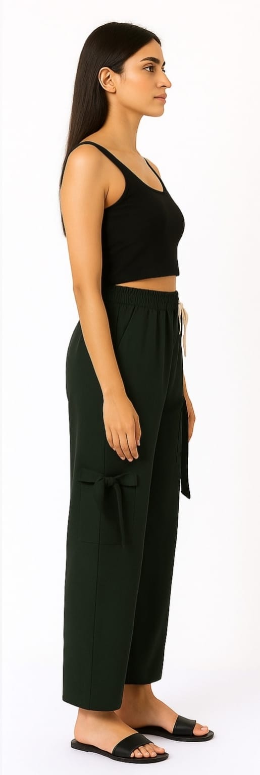 Women's Green Parachute Lower with Side Bow Detail