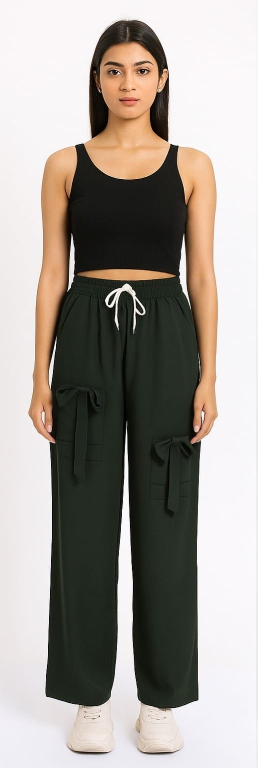 Women's Green Parachute Lower with Side Bow Detail