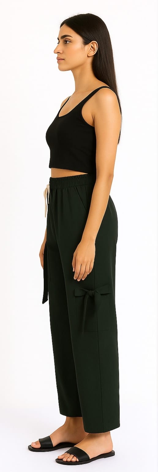 Women's Green Parachute Lower with Side Bow Detail