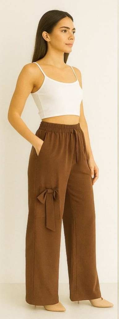 Women's Brown Parachute Lower with Side Bow Detail