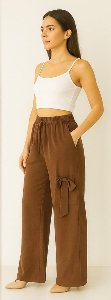 Women's Brown Parachute Lower with Side Bow Detail