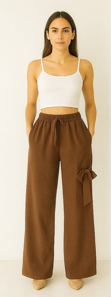 Women's Brown Parachute Lower with Side Bow Detail