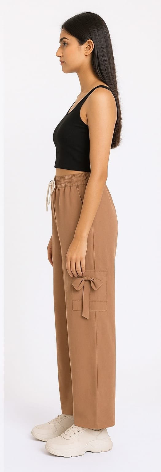 Women's Light Brown Parachute Lower with Side Bow Detail