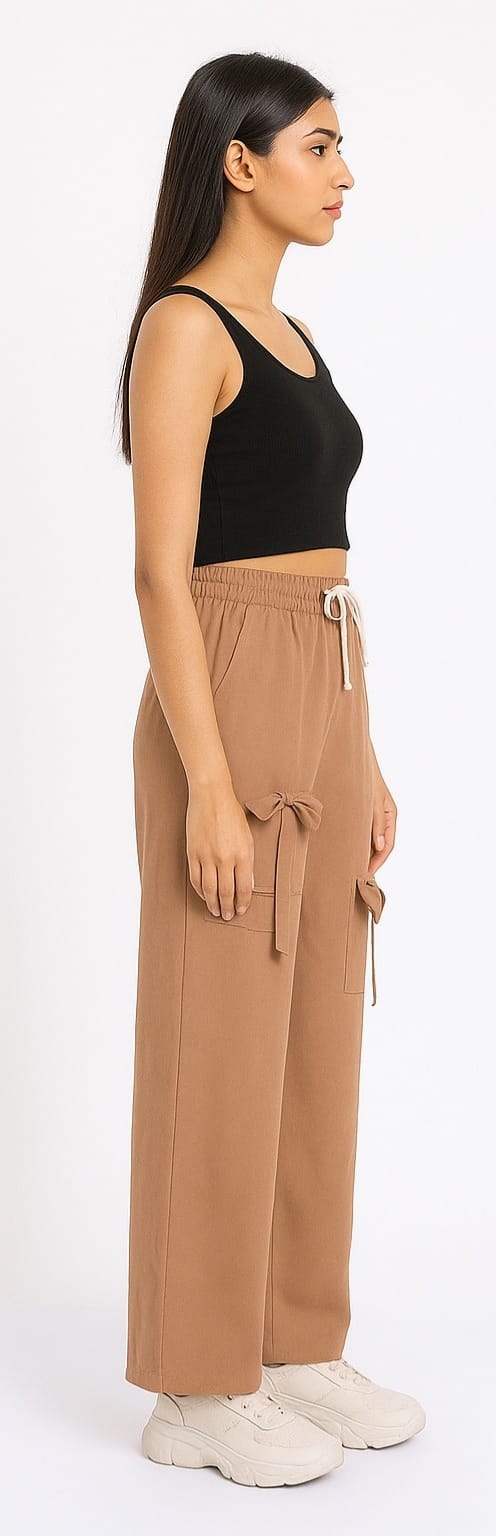 Women's Light Brown Parachute Lower with Side Bow Detail
