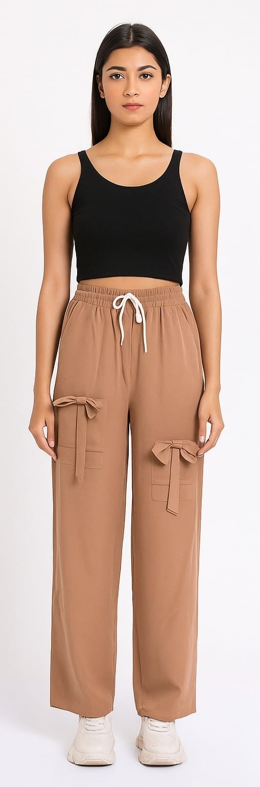 Women's Light Brown Parachute Lower with Side Bow Detail