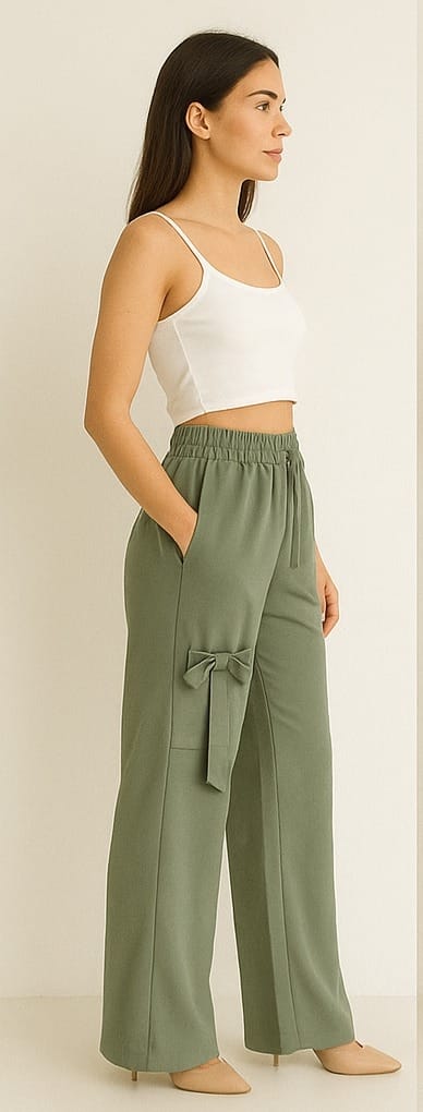 Women's Ligh Green Parachute Lower with Side Bow Detail
