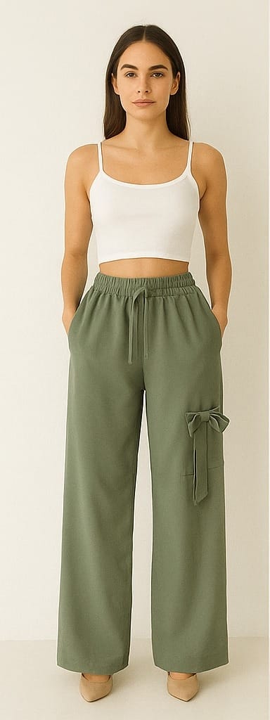 Women's Ligh Green Parachute Lower with Side Bow Detail