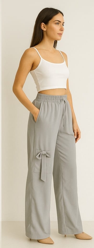 Women's Grey Parachute Lower with Side Bow Detail