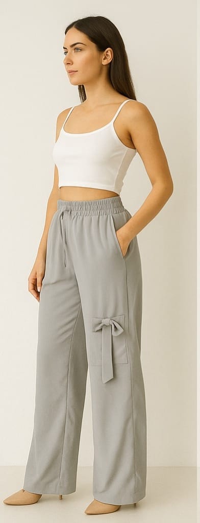 Women's Grey Parachute Lower with Side Bow Detail
