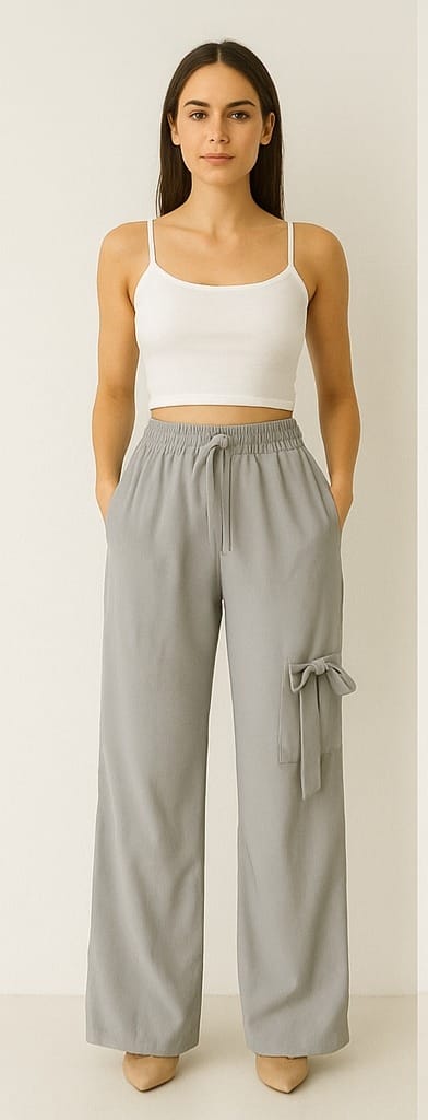 Women's Grey Parachute Lower with Side Bow Detail