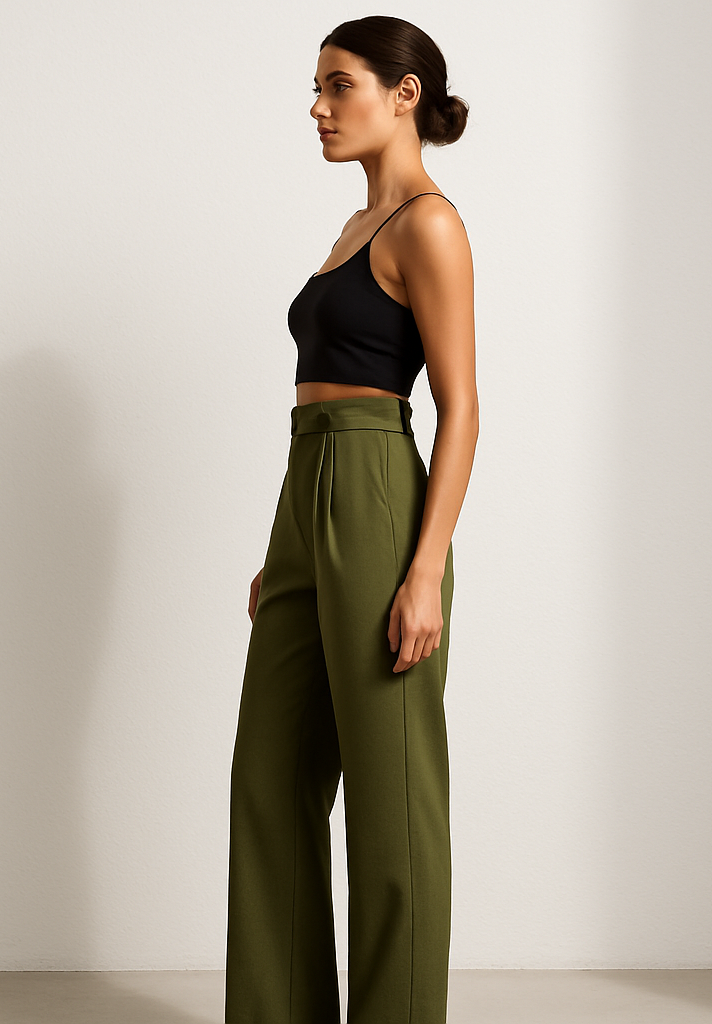 Women’s High-Waist Wide-Leg Formal Pants – Olive