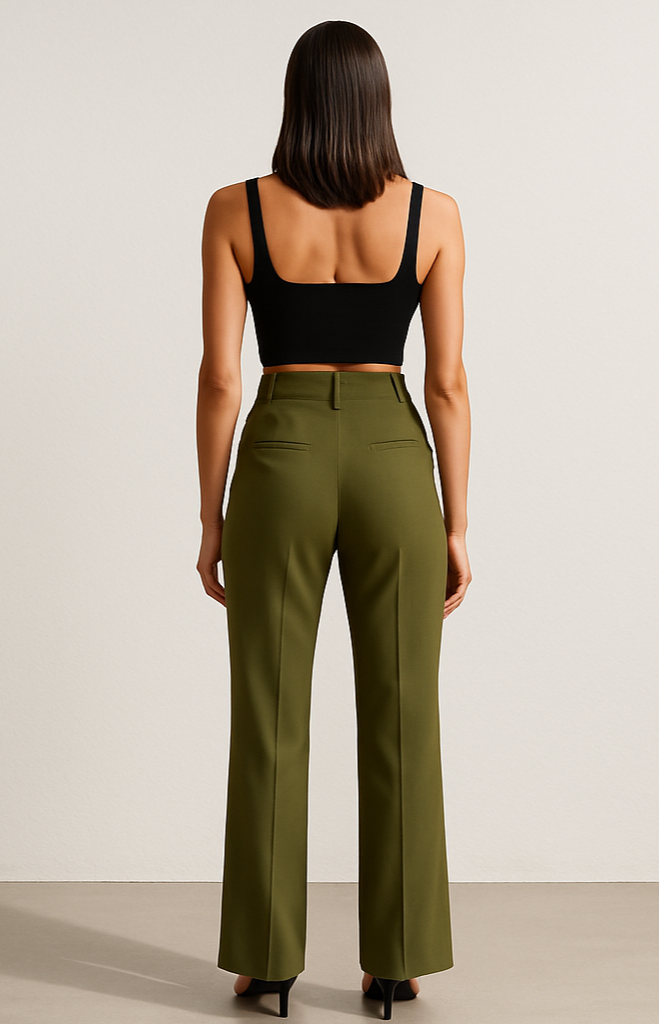 Women’s High-Waist Wide-Leg Formal Pants – Olive