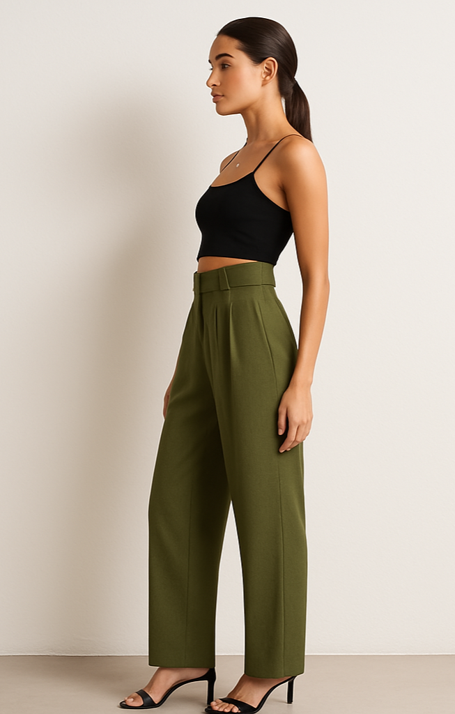 Women’s High-Waist Wide-Leg Formal Pants – Olive