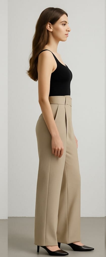 Women’s High-Waist Wide-Leg Formal Pants – Beige