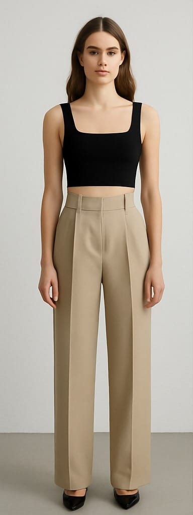 Women’s High-Waist Wide-Leg Formal Pants – Beige