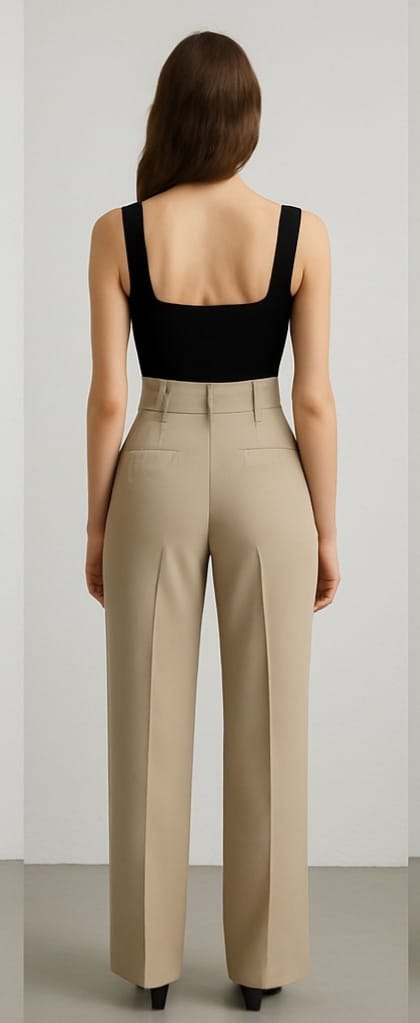 Women’s High-Waist Wide-Leg Formal Pants – Beige