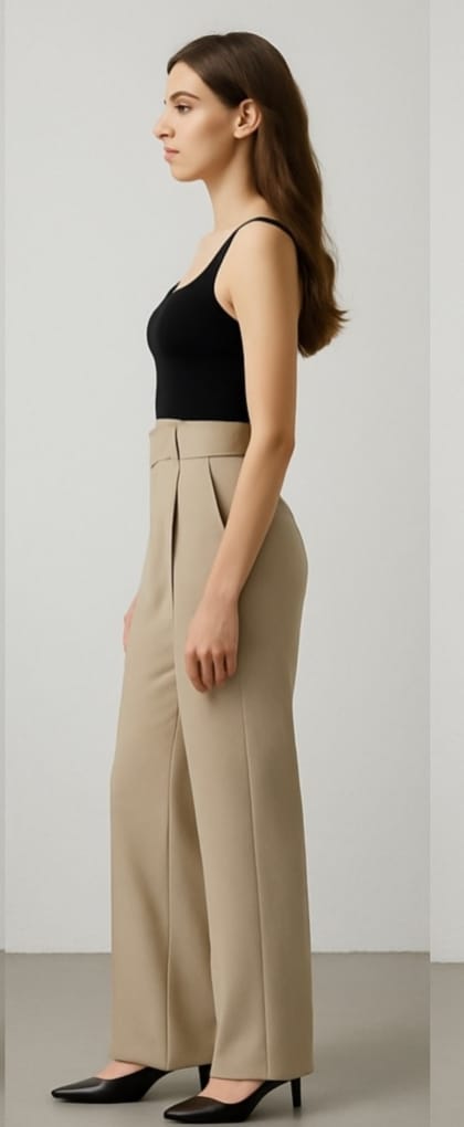 Women’s High-Waist Wide-Leg Formal Pants – Beige