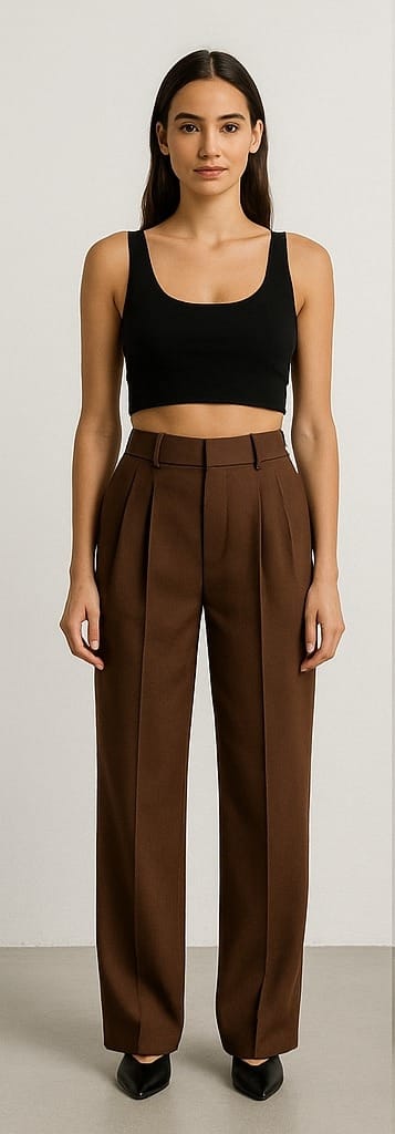 Women’s High-Waist Wide-Leg Formal Pants – Brown