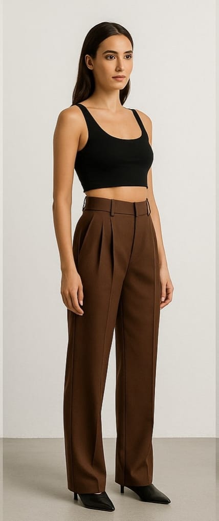 Women’s High-Waist Wide-Leg Formal Pants – Brown