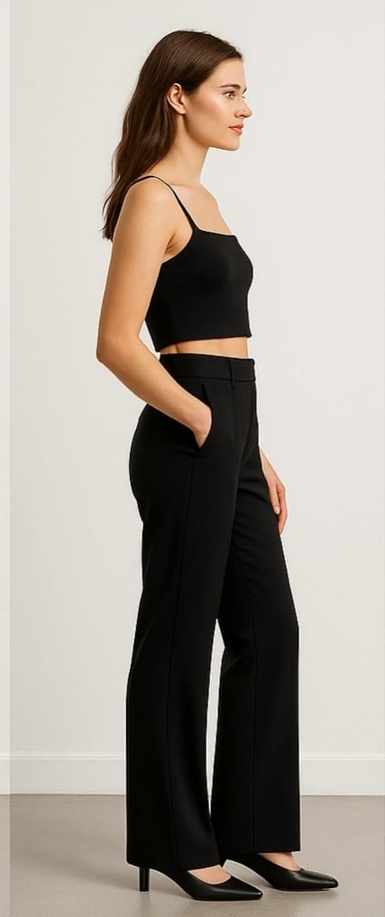 Women’s High-Waist Wide-Leg Formal Pants – Black