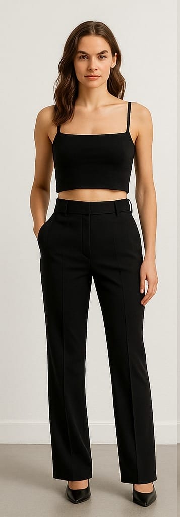 Women’s High-Waist Wide-Leg Formal Pants – Black