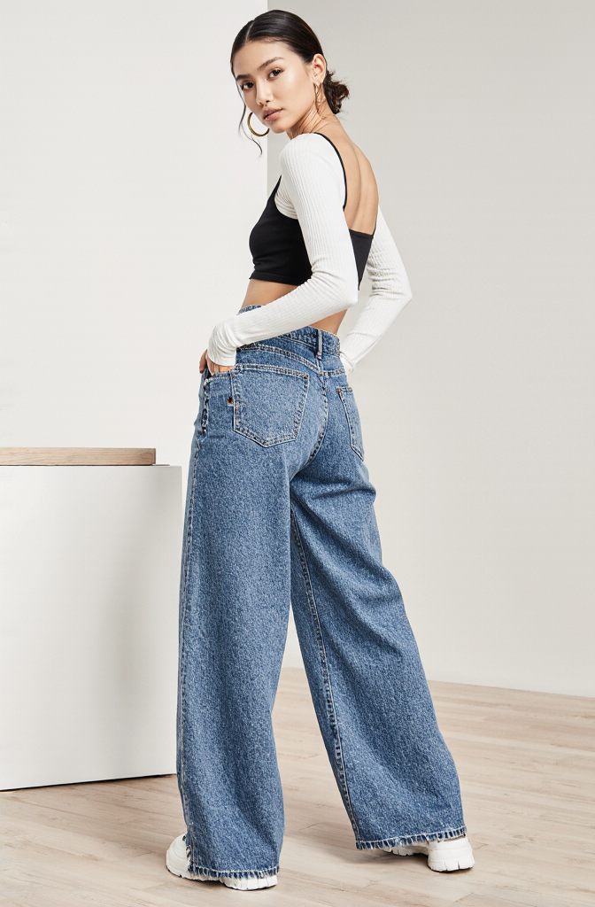 High-Waist Wide Leg Denim Pants for Women | Trendy, Comfortable & Versatile Bottom Wear - IceBlue