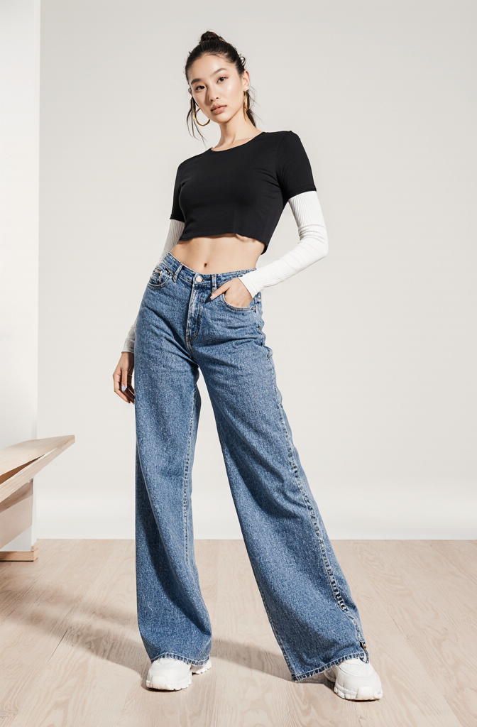 High-Waist Wide Leg Denim Pants for Women | Trendy, Comfortable & Versatile Bottom Wear - IceBlue